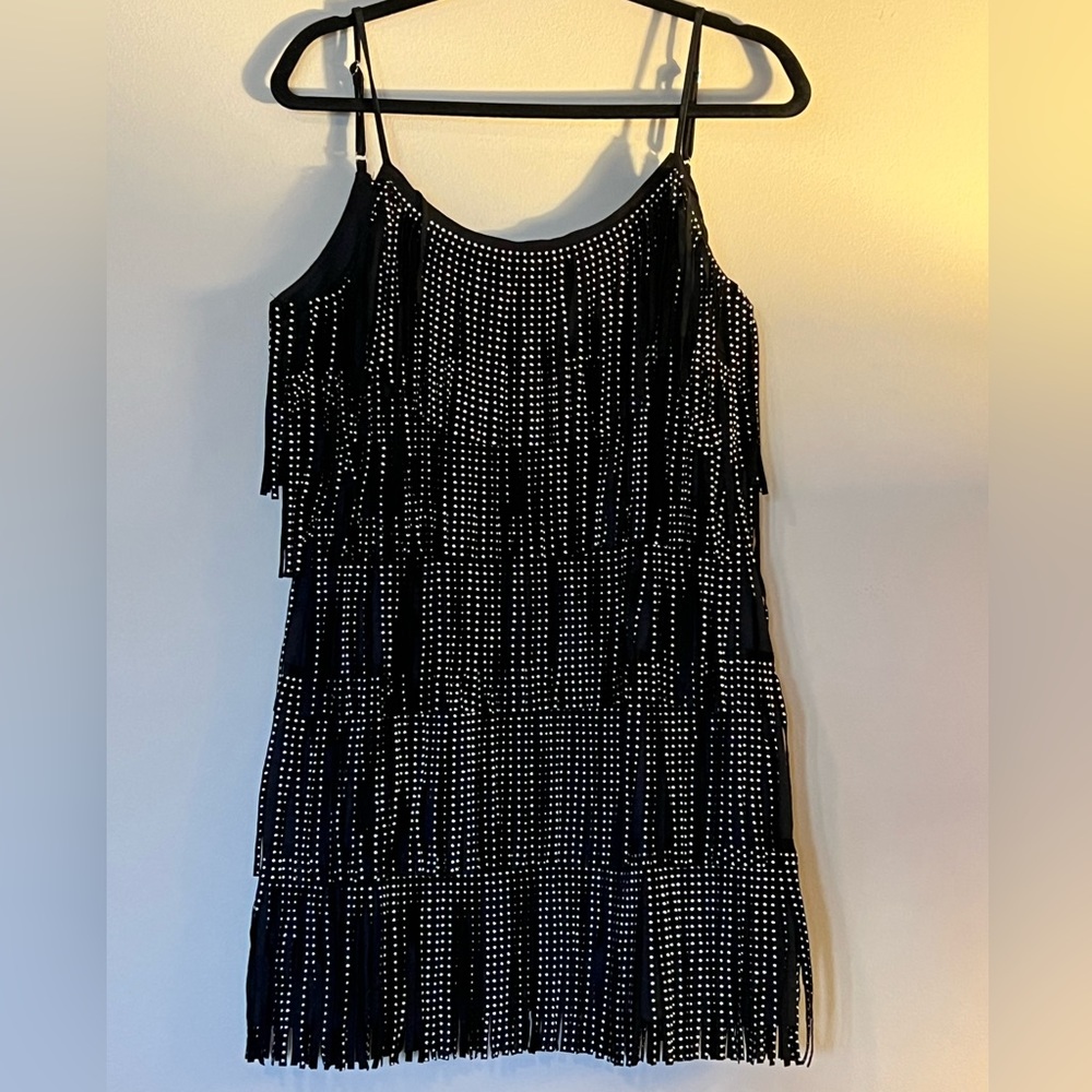 Black fringe dress with silver studs